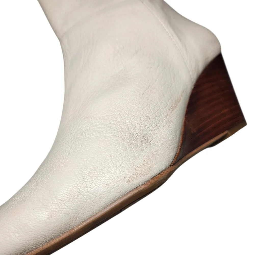 FRANCO SARTO Amsterdam Ivory Leather Ankle Wedge Booties Mod White Luxury‎ 8.5